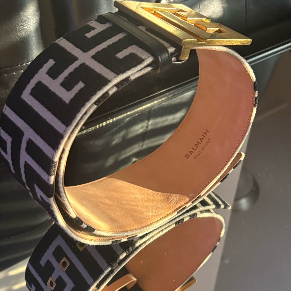 Balmain Monogram Wide Belt with Gold Buckle